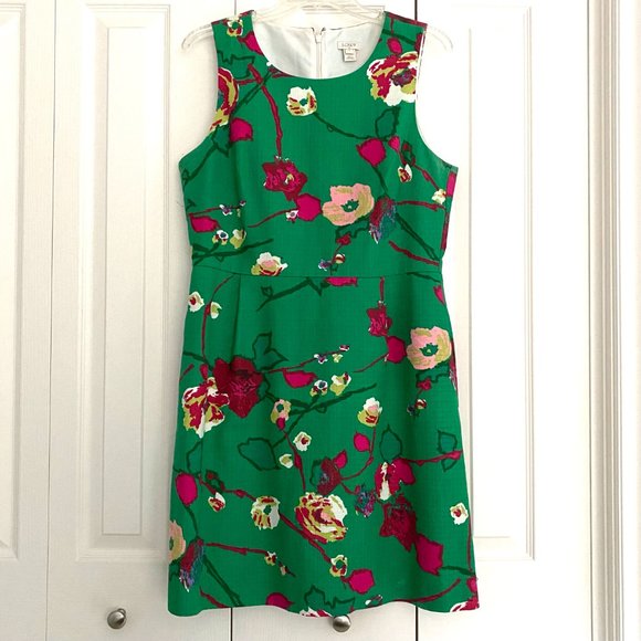 J. Crew Dresses J Crew Womens Shift Dress Green Pink Floral Size 2